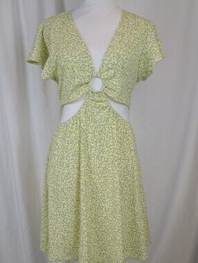 H&M Nwot Divided Floral Cut-Out Mini Dress - Yellow/Mint Green - Size Medium